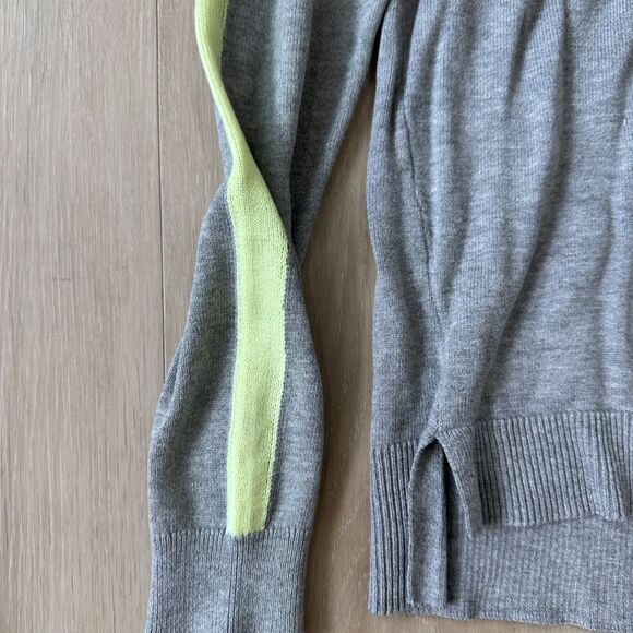 Pinc Premium Girls Gray and Light Green/Yellow Stripe Zip Sweater, Size M - Picture 3 of 5